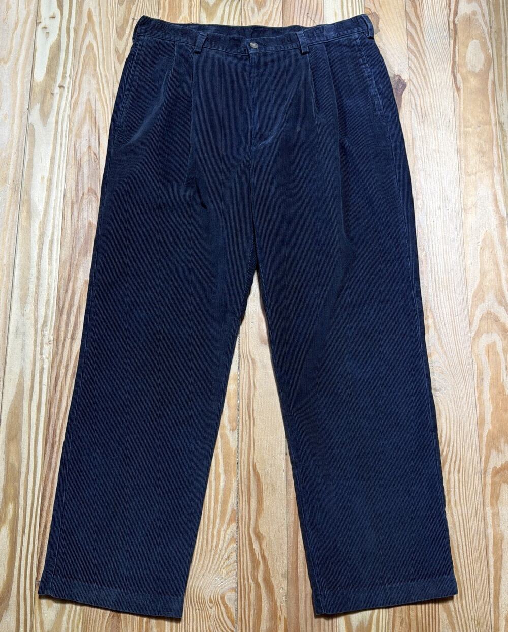 Vintage HAGGAR Corduroy Pants Men's Sz 36x30 Navy Blue Chino Trouser